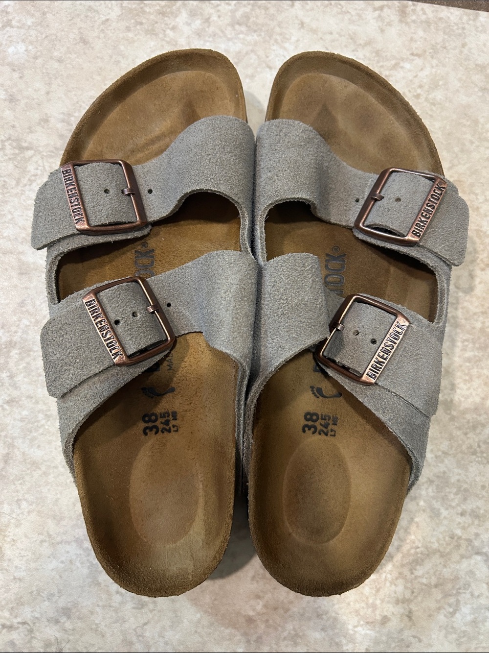 Birkenstock Arizona Two-Strap Sandals in Light Gray Suede